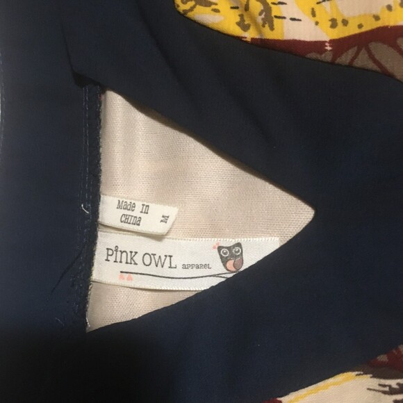 Pink Owl dress Womens Medium Brown mix print shift lined Abstract Graphic - Picture 3 of 7